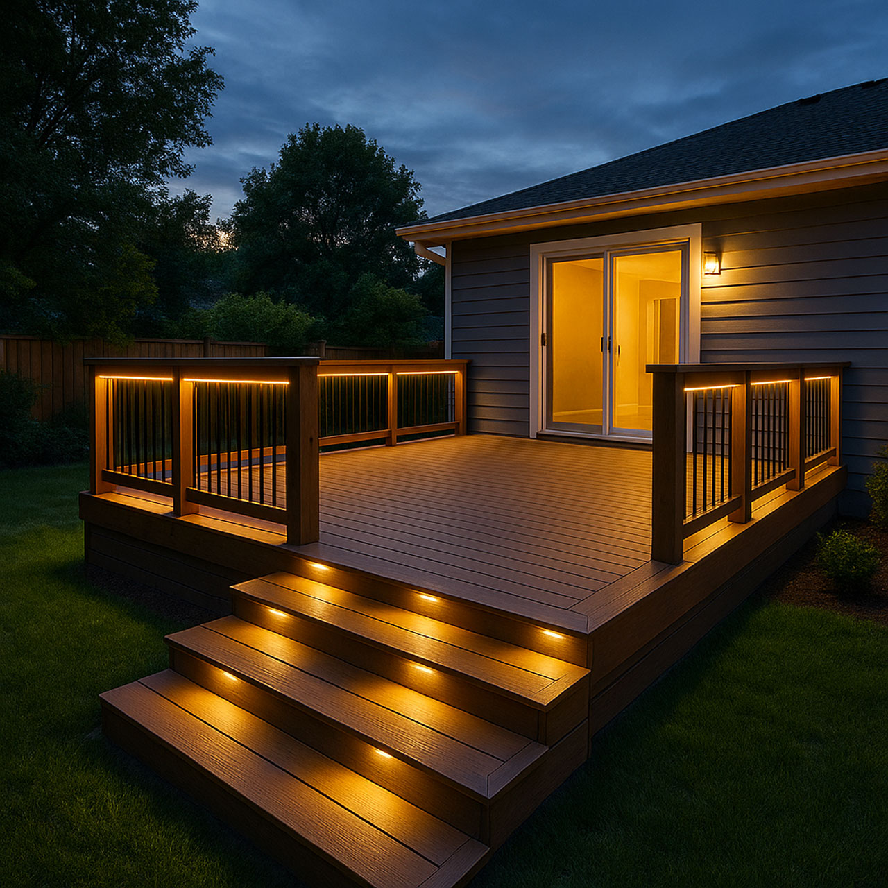 Deck and step lighting for outdoor living areas